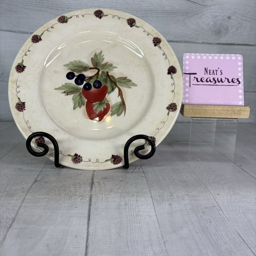 KIC Handpainted FRESH FRUIT Red Apples Blue Berries Ceramic 11.25" Dinner Plate